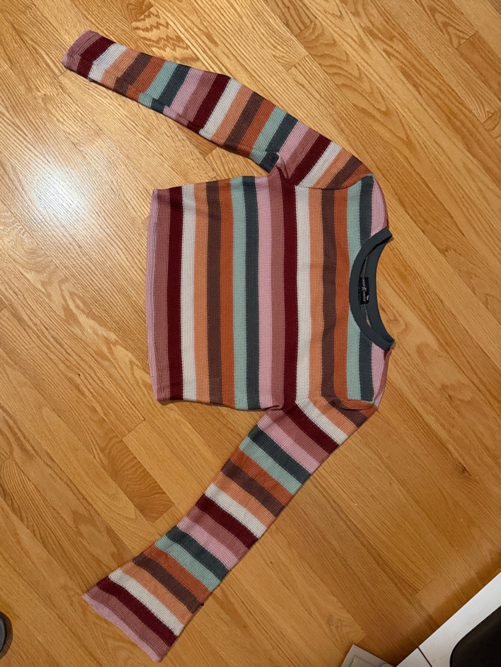 Almost Famous Multi-Stripe Knit Long Sleeve Top - Pink, Rust & Teal